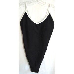 Wilo The Label Black White Trim Ribbed One Piece Bathing Suit Size Large NWT